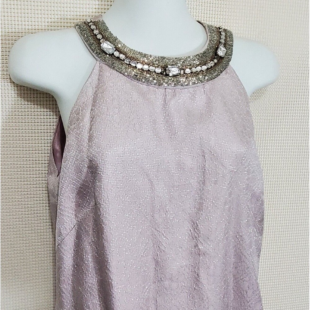 ABS Allen Schwartz Dress 6 Pink Silver Metallic Beaded Rhinestone Cocktail Vtg - Picture 5 of 16